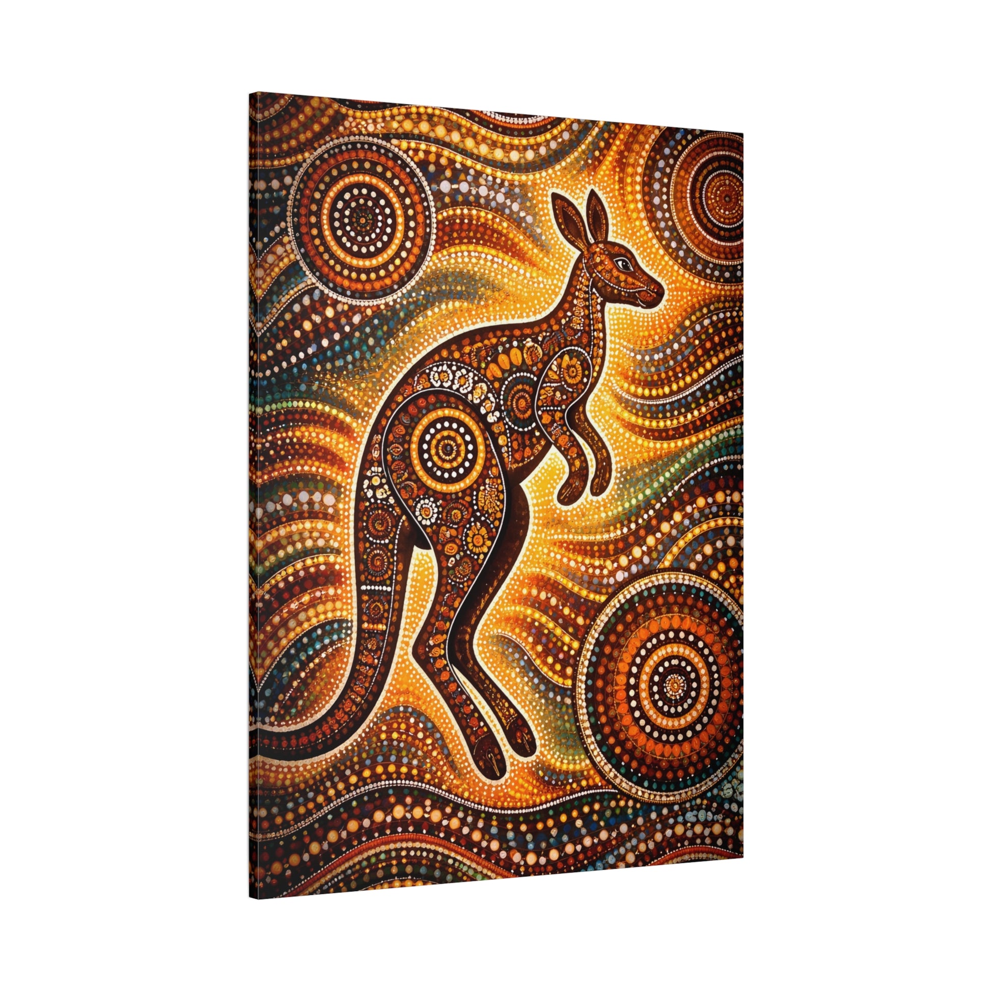 Kangaroo Aboriginal Dot Art Canvas Print – Warm Boho Wall Decor Canvas image 62