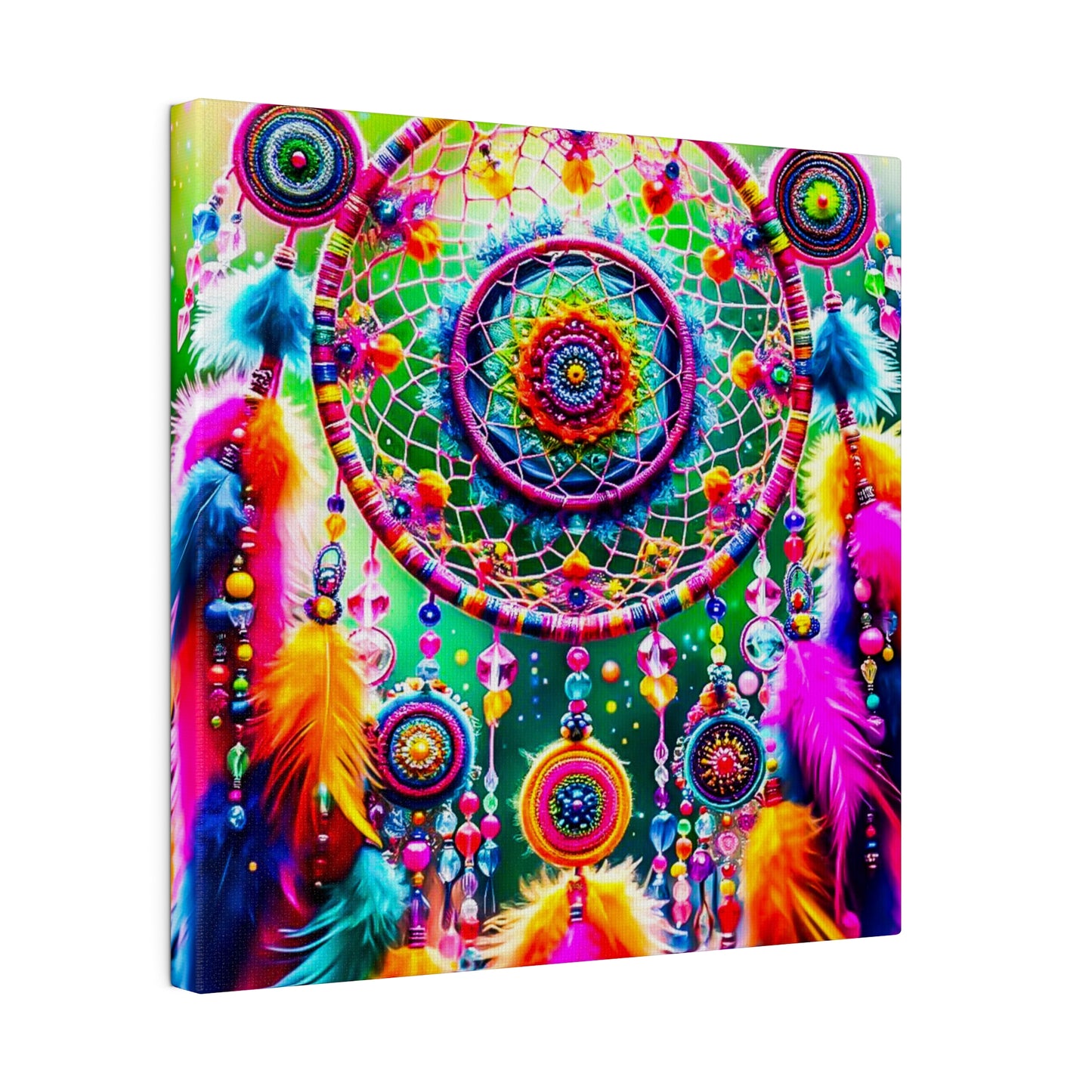 Vibrant Dreamcatcher: Kaleidoscopic Feather Canvas Art