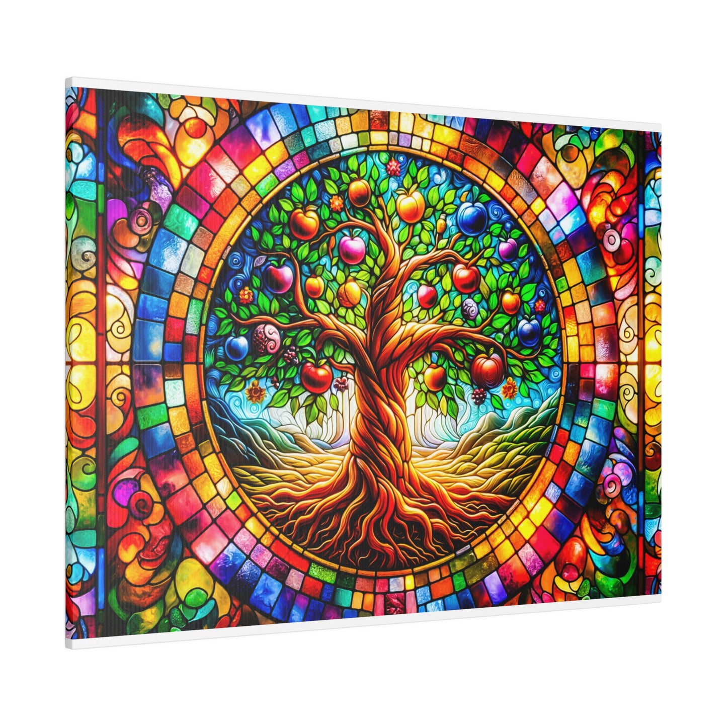 Vibrant Eden: Tree of Life Stained Glass Canvas Art