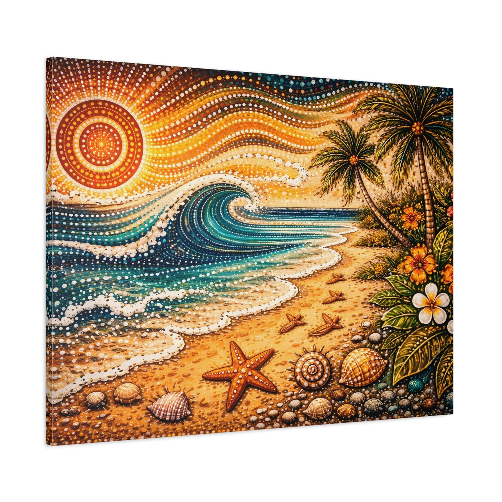 Tropical Beach Canvas Wall Art — Colorful Seascape with Palm Trees & Shells Canvas image 61