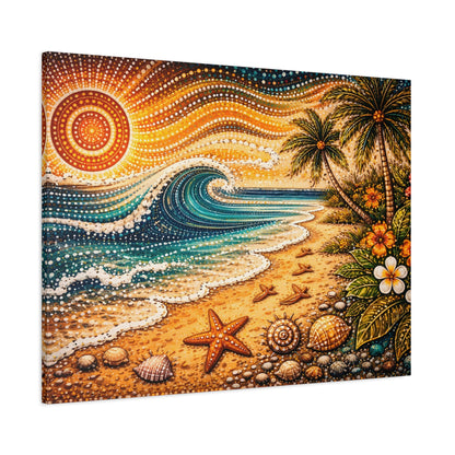 Tropical Beach Canvas Wall Art — Colorful Seascape with Palm Trees & Shells Canvas image 61