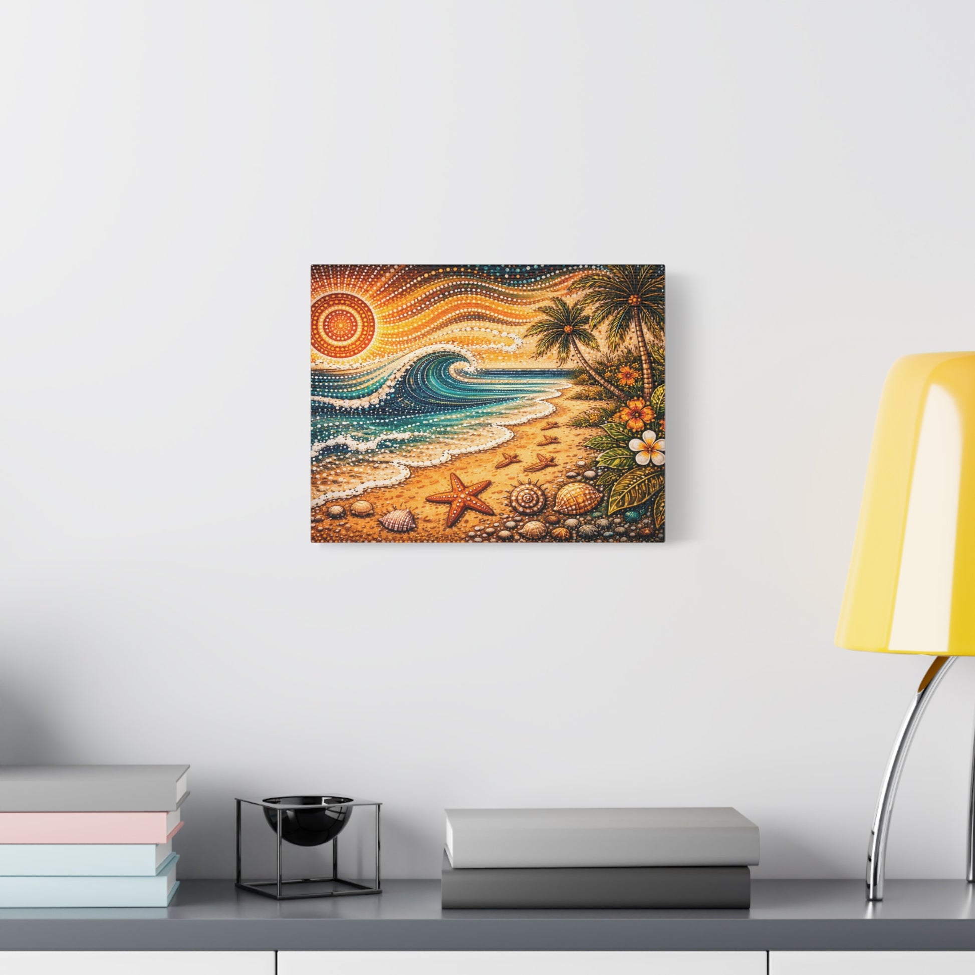 Tropical Beach Canvas Wall Art — Colorful Seascape with Palm Trees & Shells Canvas image 26