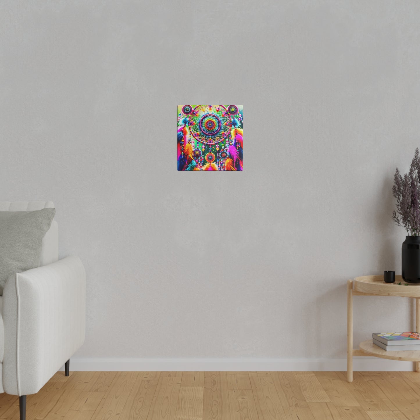 Vibrant Dreamcatcher: Kaleidoscopic Feather Canvas Art