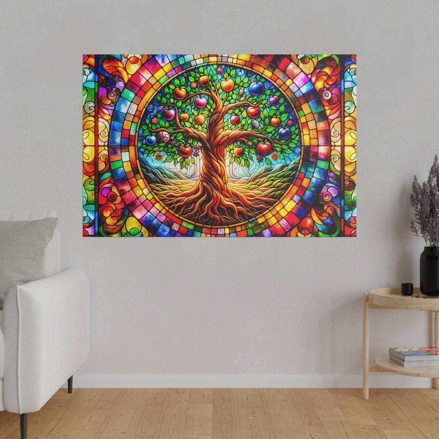 Vibrant Eden: Tree of Life Stained Glass Canvas Art