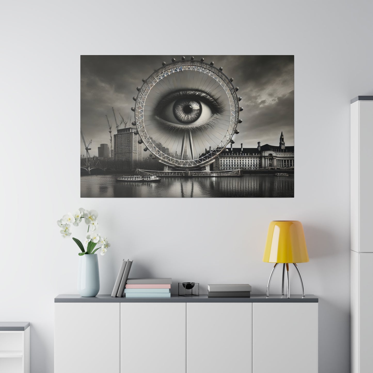 Surreal Black and White 4K Canvas: London Eye with Emerging Eye