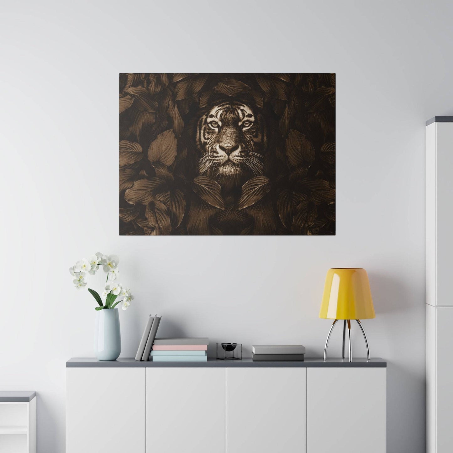 Majestic Tiger Canvas Art - Sepia Toned Jungle Elegance