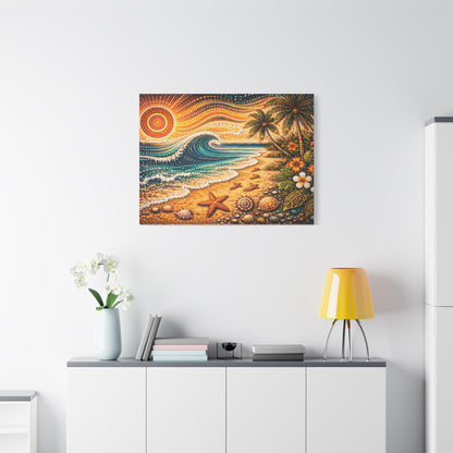 Tropical Beach Canvas Wall Art — Colorful Seascape with Palm Trees & Shells Canvas image 62