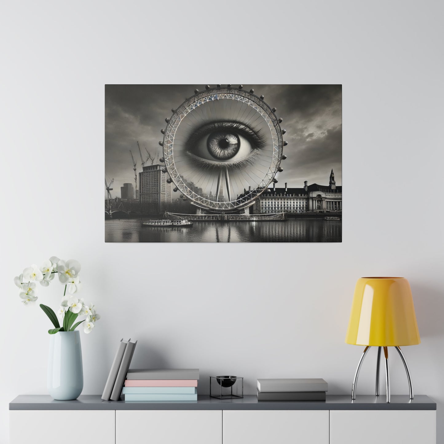 Surreal Black and White 4K Canvas: London Eye with Emerging Eye