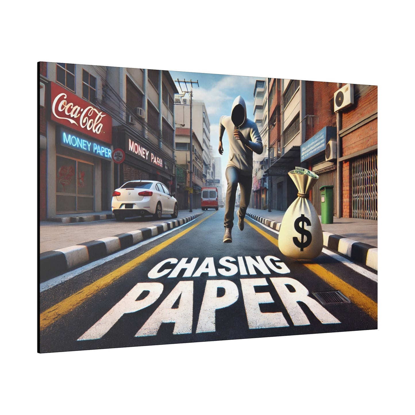 Chasing Paper: Dynamic Urban Canvas Print – Motivational Art