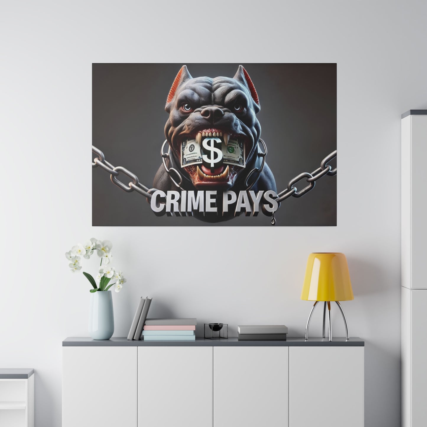 Crime Pays Pitbull Canvas: Fierce and Edgy 4K Artwork