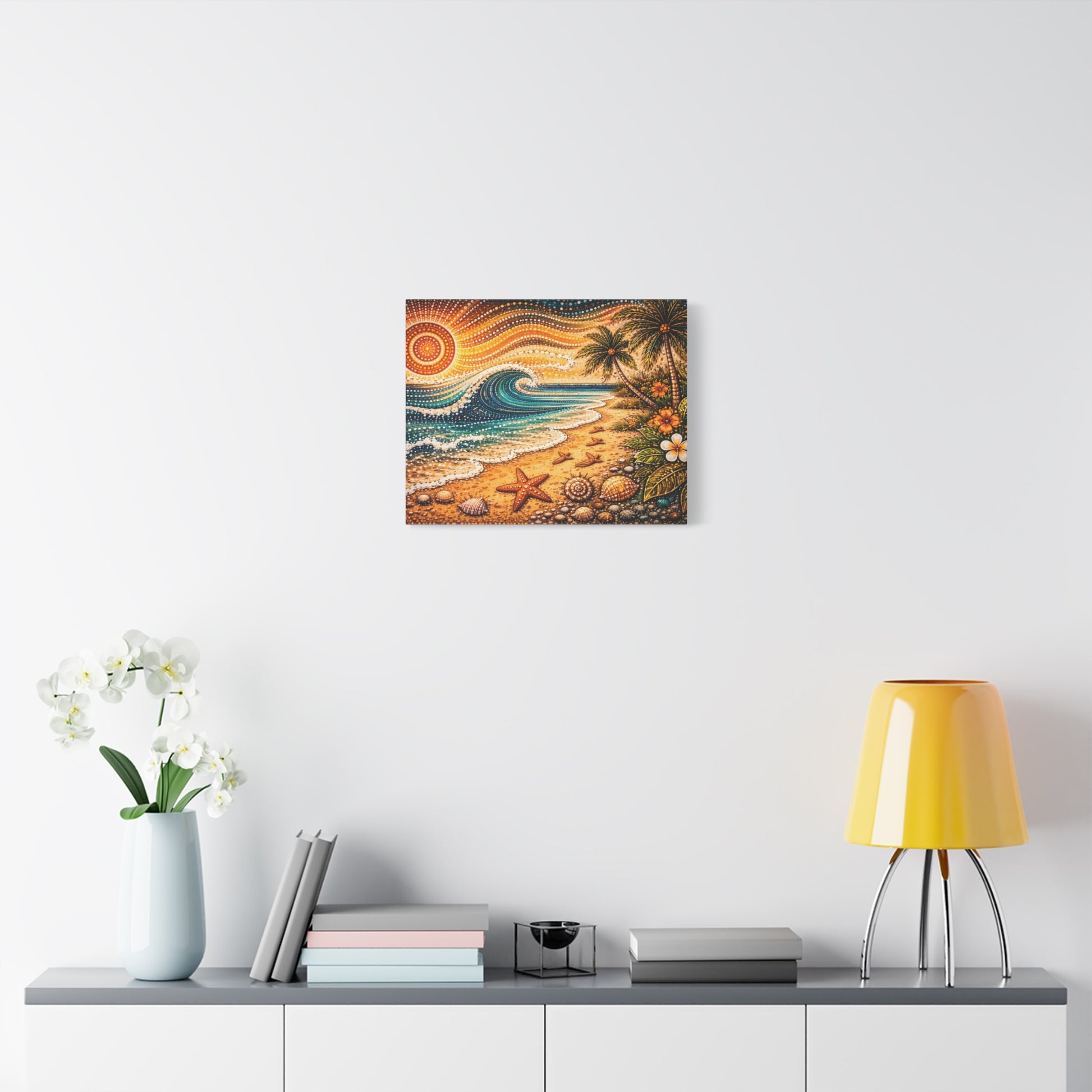 Tropical Beach Canvas Wall Art — Colorful Seascape with Palm Trees & Shells Canvas image 38