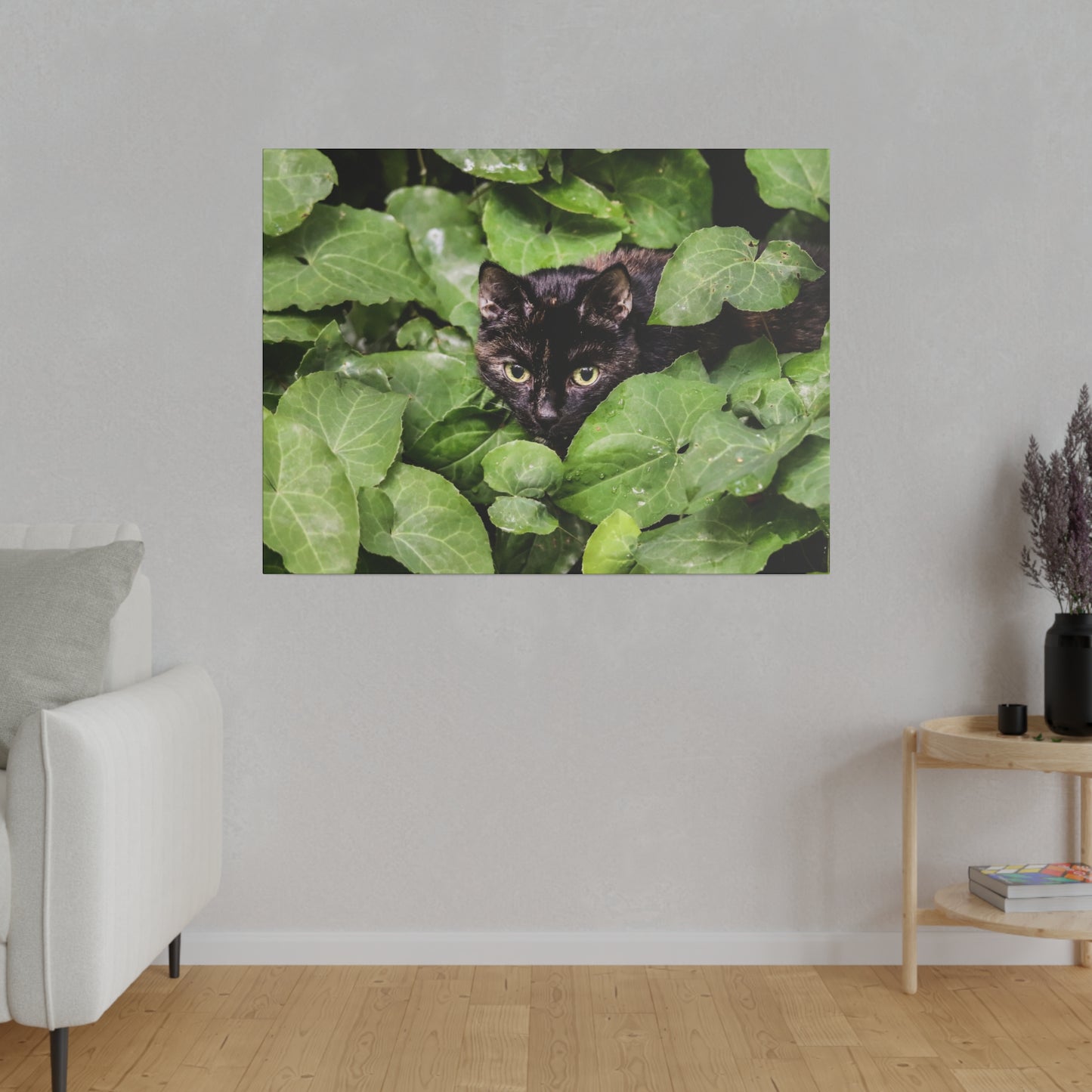 Whimsical Cat in the Garden: Vibrant Nature Canvas Art