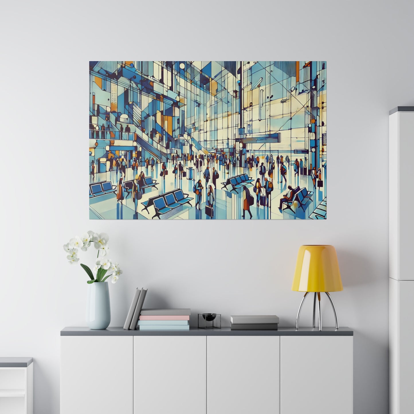 Vibrant Airport Terminal Canvas Art - Abstract Travel Scene