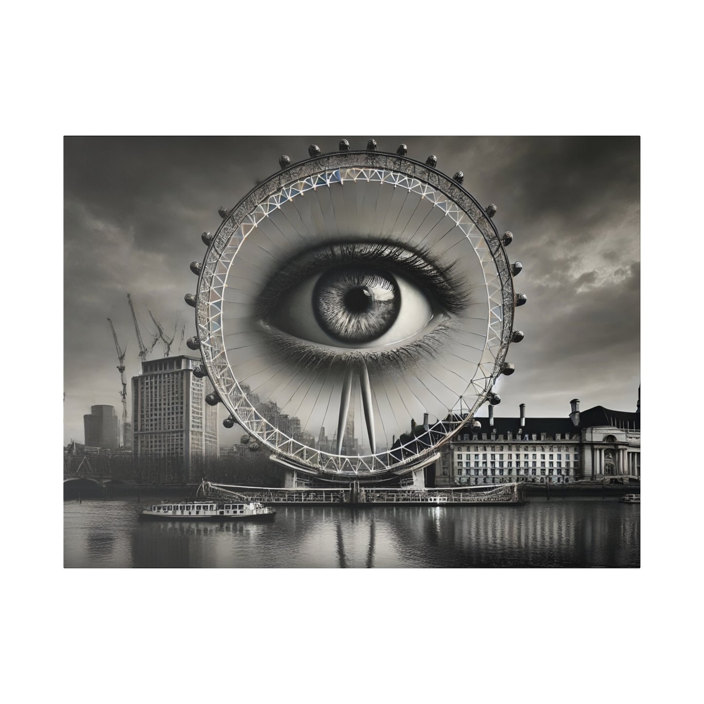 Surreal Black and White 4K Canvas: London Eye with Emerging Eye