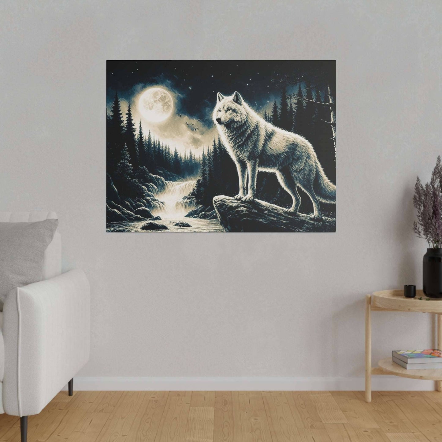 Mystic Moonlight: Wolf in the Wilderness Canvas Art