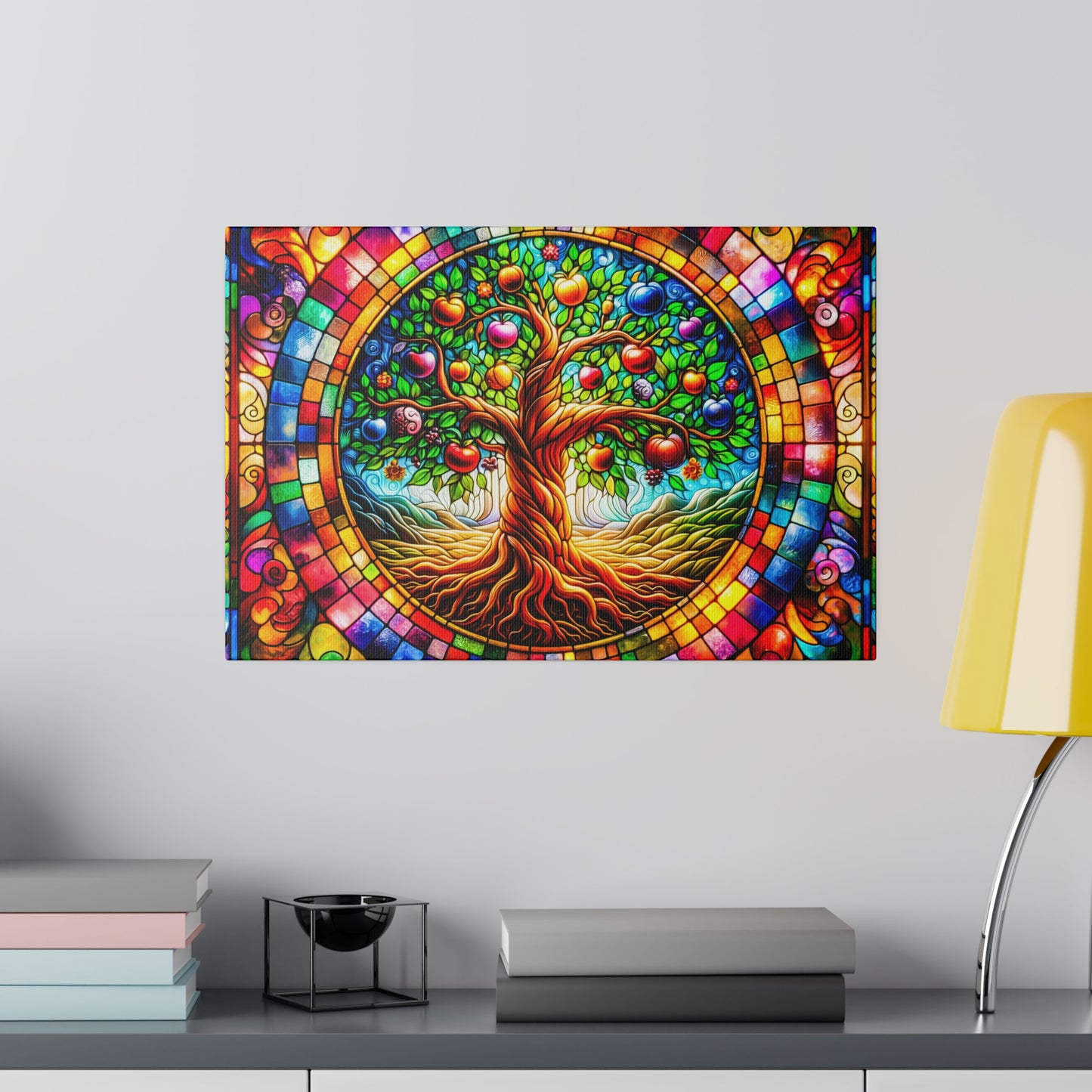 Vibrant Eden: Tree of Life Stained Glass Canvas Art