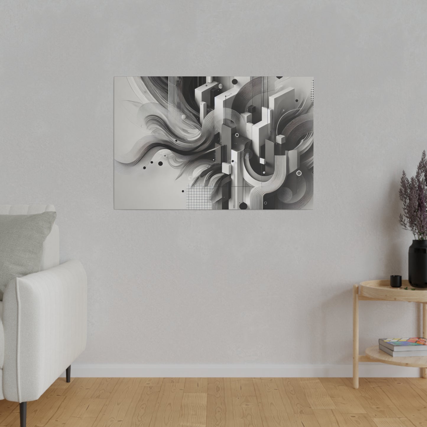 Monochrome Abstract Art Canvas - Modern Geometric Flow in 4K