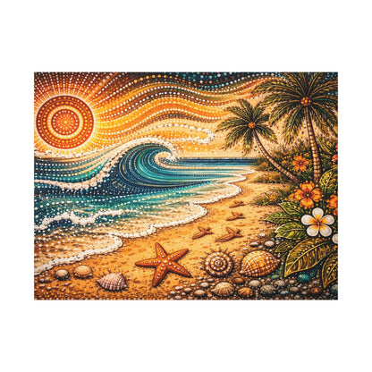 Tropical Beach Canvas Wall Art — Colorful Seascape with Palm Trees & Shells Canvas image 17