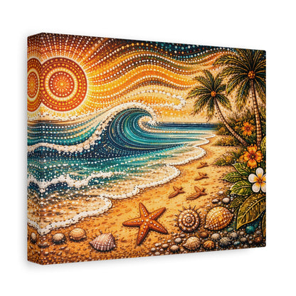 Tropical Beach Canvas Wall Art — Colorful Seascape with Palm Trees & Shells Canvas image 19