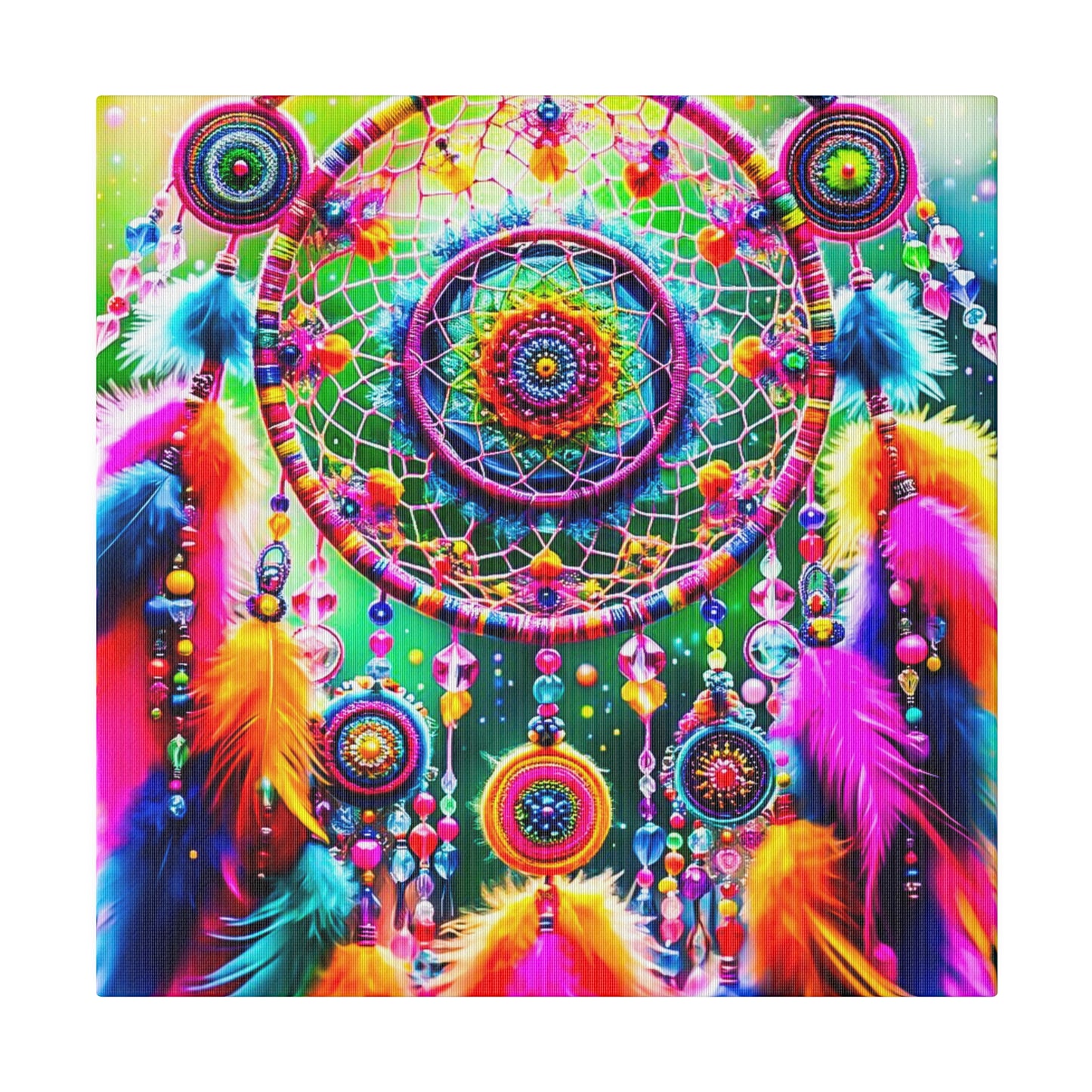 Vibrant Dreamcatcher: Kaleidoscopic Feather Canvas Art