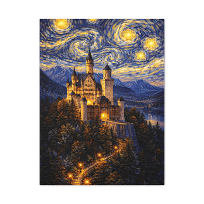 Neuschwanstein Castle Under a Starry Sky – Van Gogh Inspired canvas wall art, product image 11 of 56