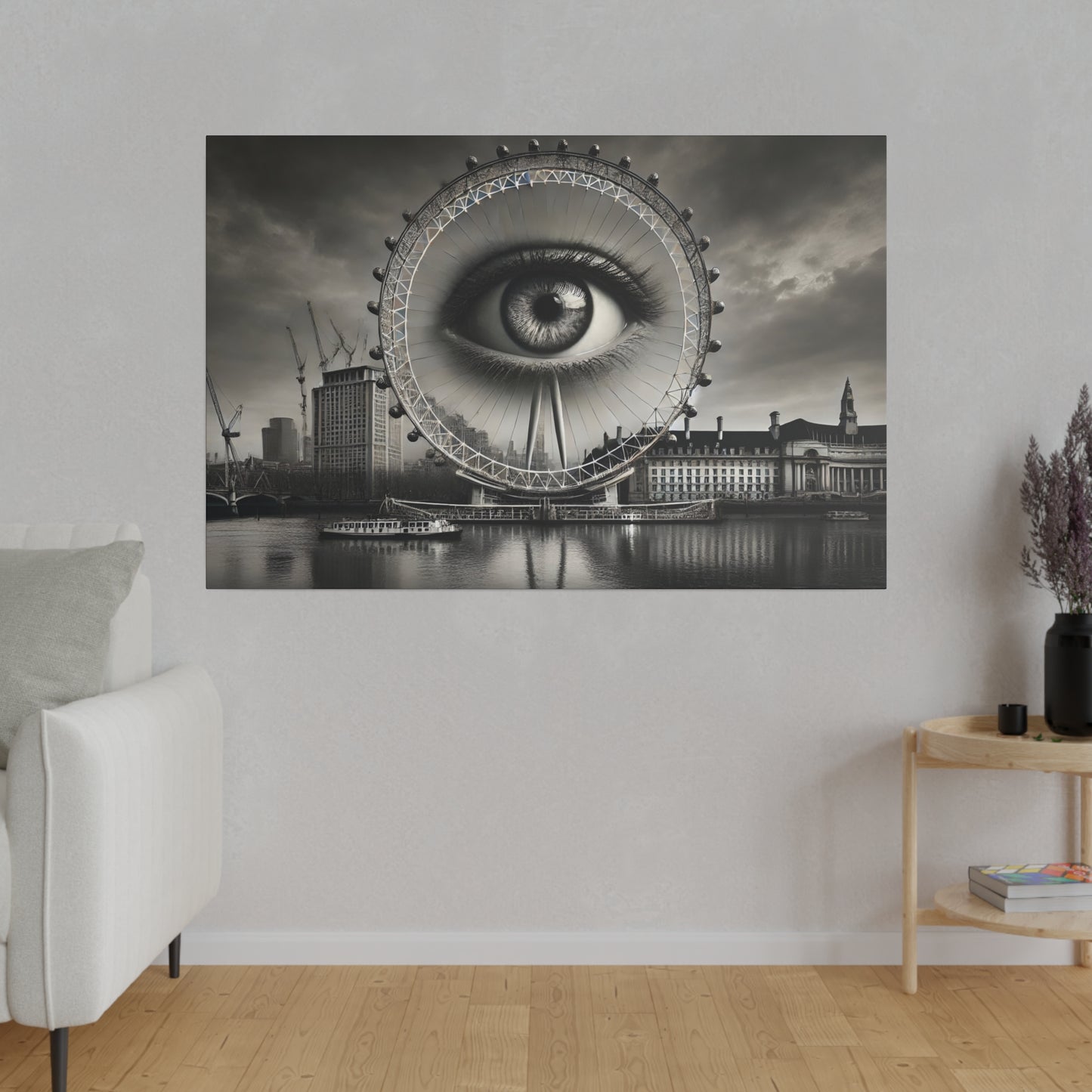 Surreal Black and White 4K Canvas: London Eye with Emerging Eye