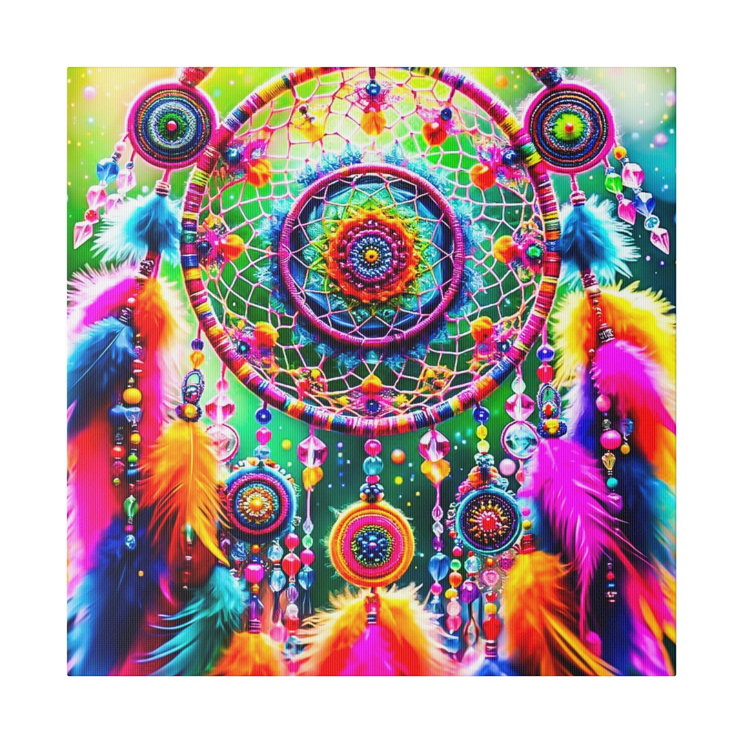 Vibrant Dreamcatcher: Kaleidoscopic Feather Canvas Art