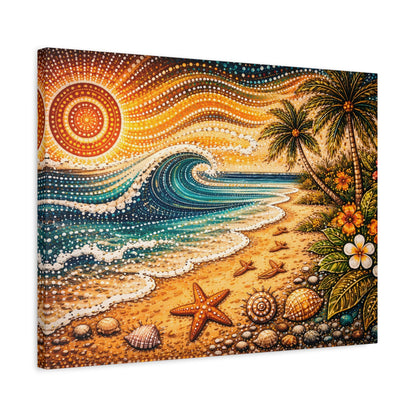Tropical Beach Canvas Wall Art — Colorful Seascape with Palm Trees & Shells Canvas image 43