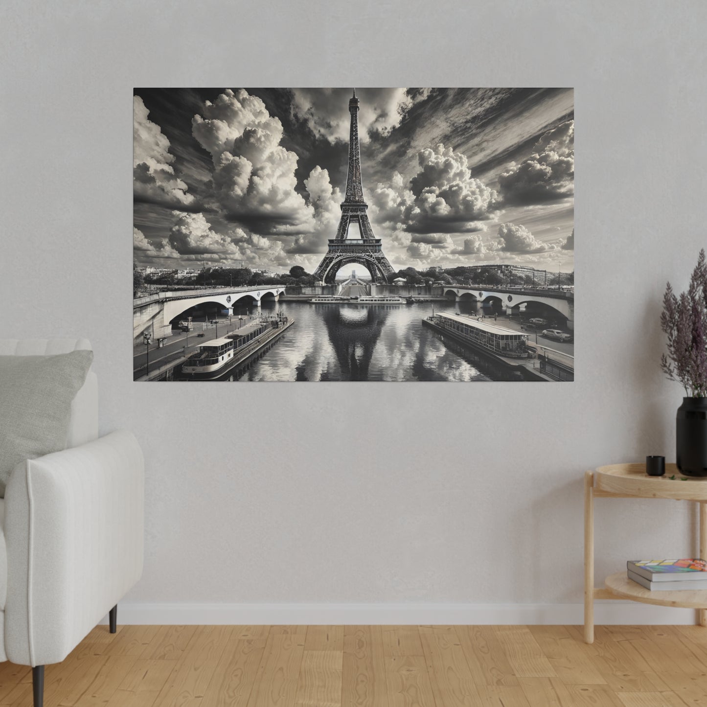 Monochrome Eiffel Tower Canvas with Black and White Surroundings