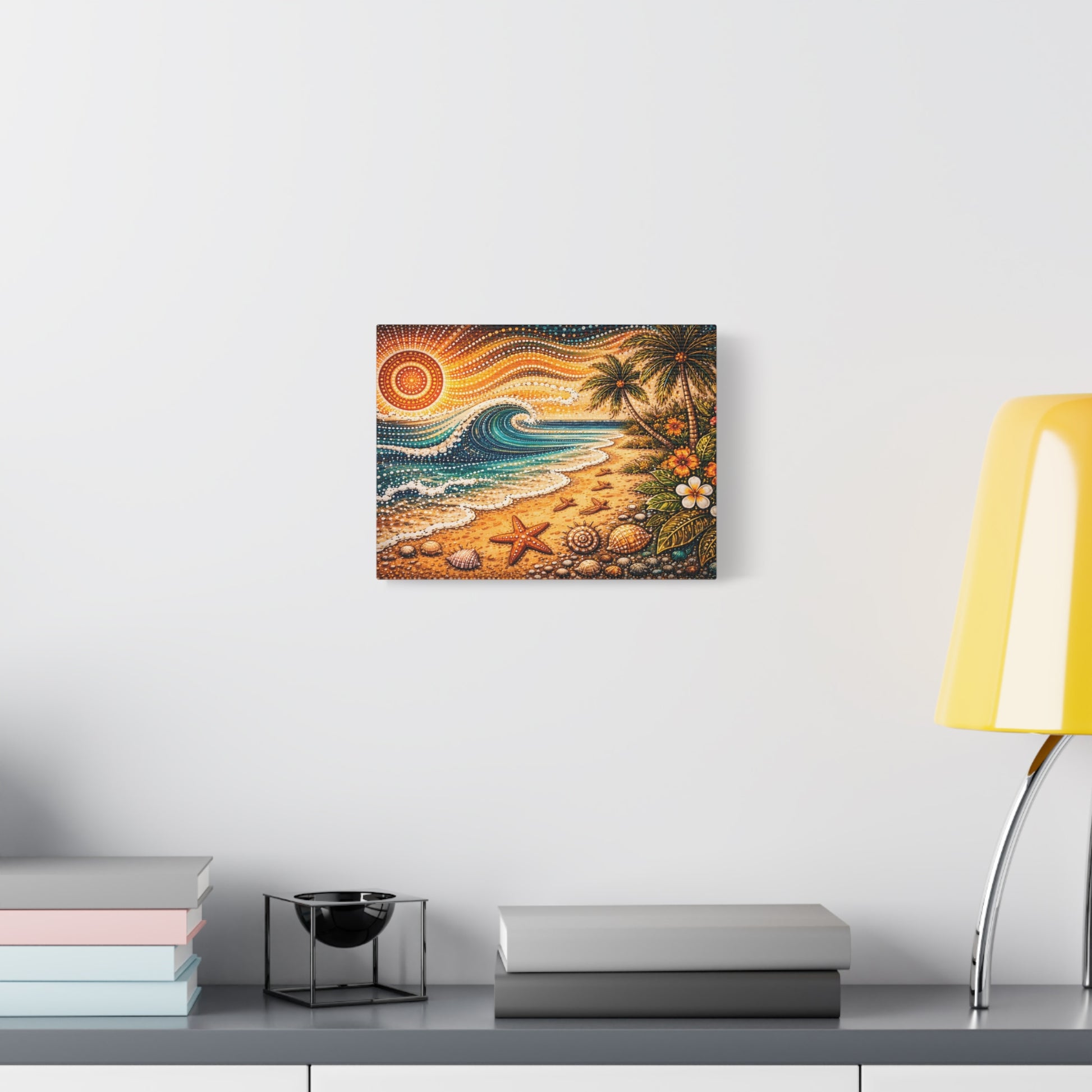 Tropical Beach Canvas Wall Art — Colorful Seascape with Palm Trees & Shells Canvas image 23