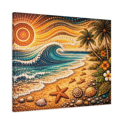 Tropical Beach Canvas Wall Art — Colorful Seascape with Palm Trees & Shells Canvas image 52