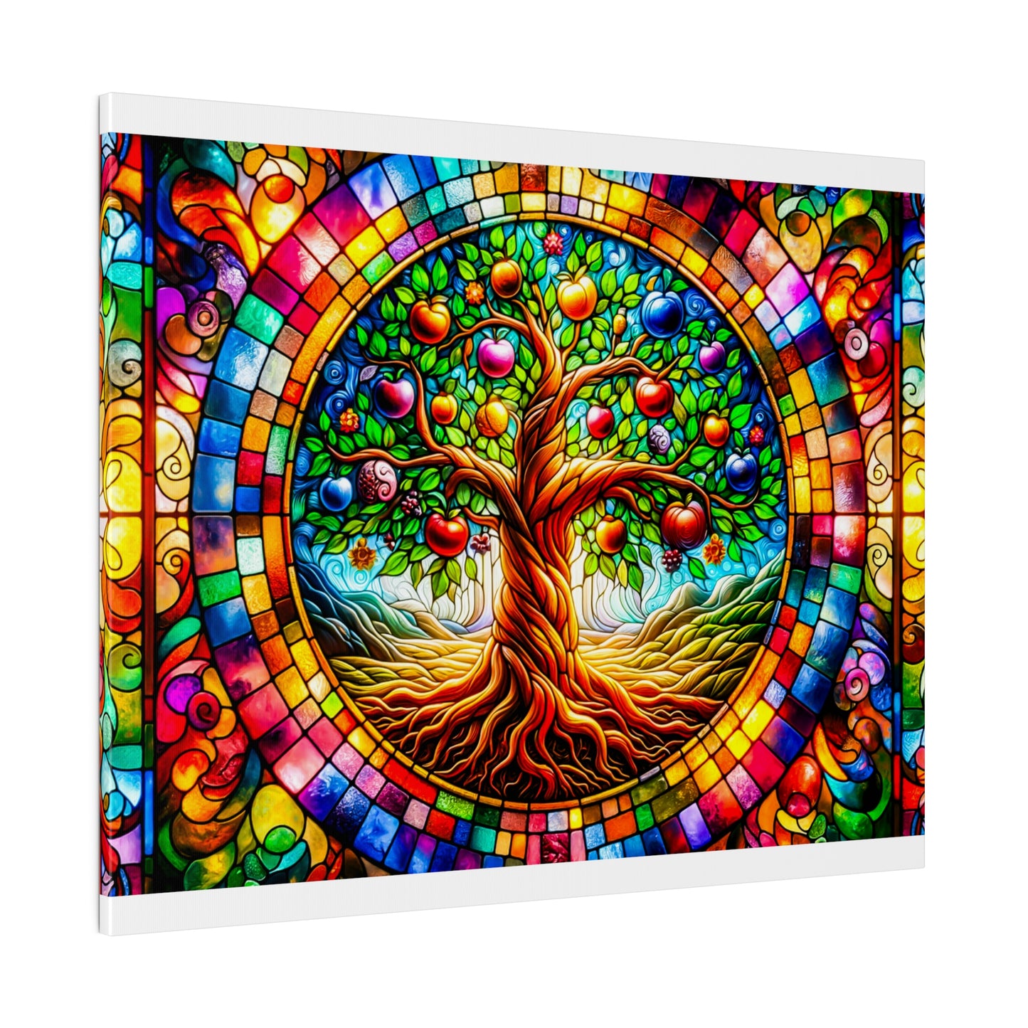 Vibrant Eden: Tree of Life Stained Glass Canvas Art