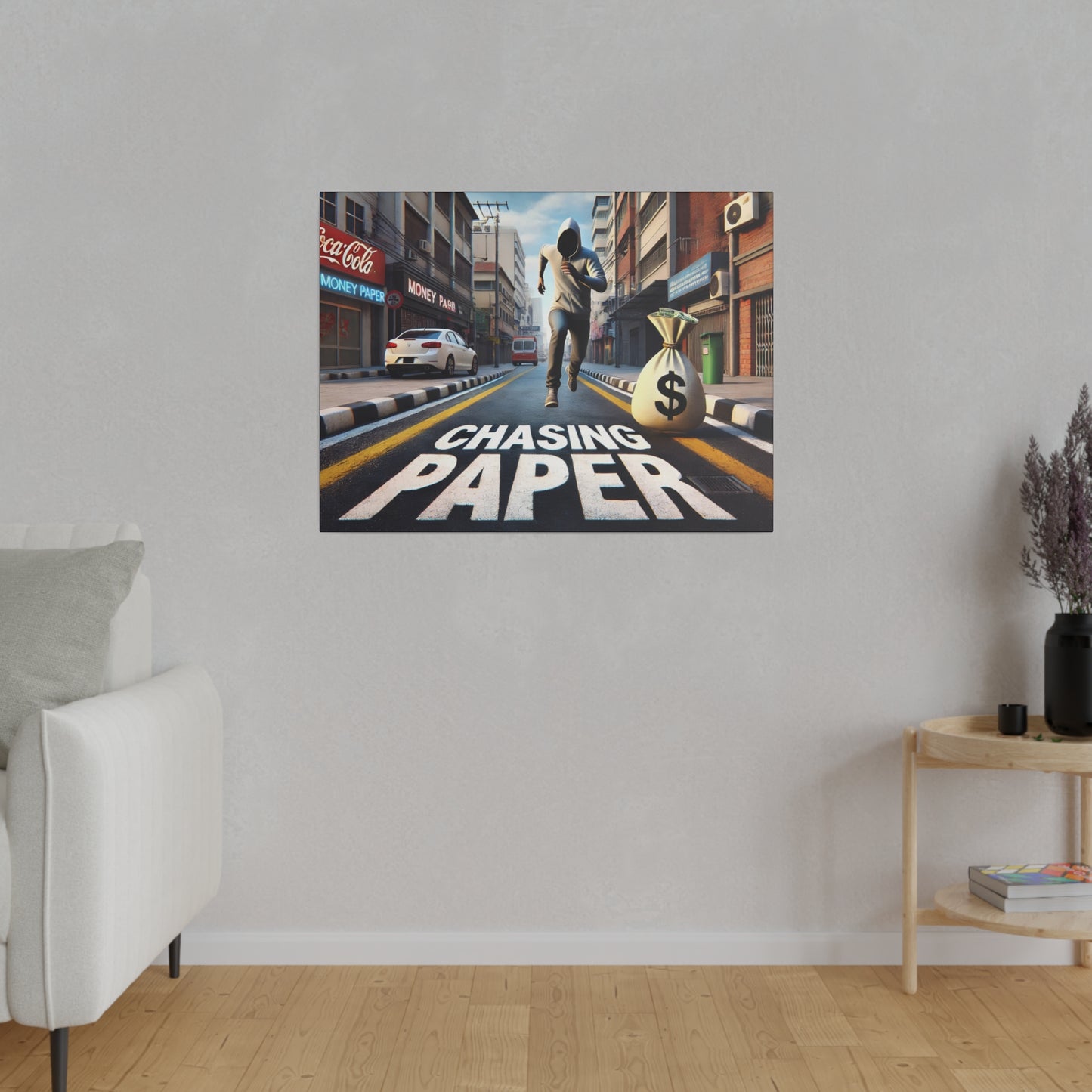 Chasing Paper: Dynamic Urban Canvas Print – Motivational Art