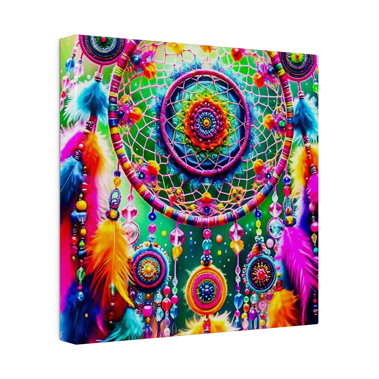 Vibrant Dreamcatcher: Kaleidoscopic Feather Canvas Art