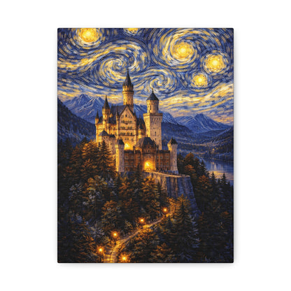 Neuschwanstein Castle Under a Starry Sky – Van Gogh Inspired canvas wall art, product image 2 of 56