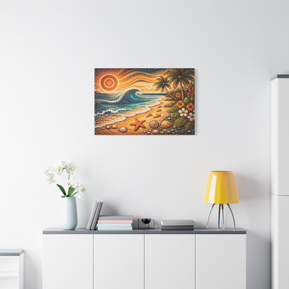 Tropical Beach Canvas Wall Art — Colorful Seascape with Palm Trees & Shells Canvas image 59