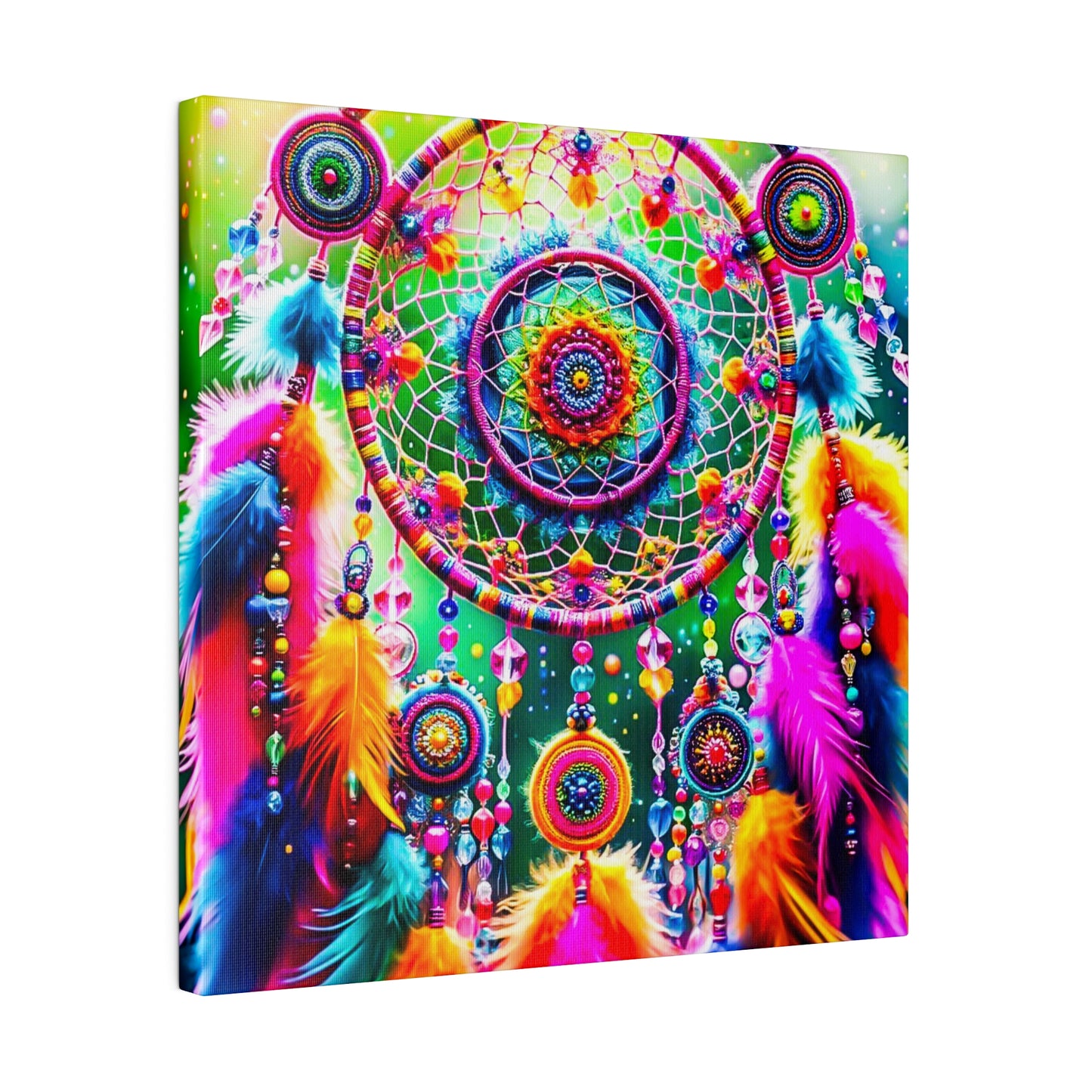 Vibrant Dreamcatcher: Kaleidoscopic Feather Canvas Art