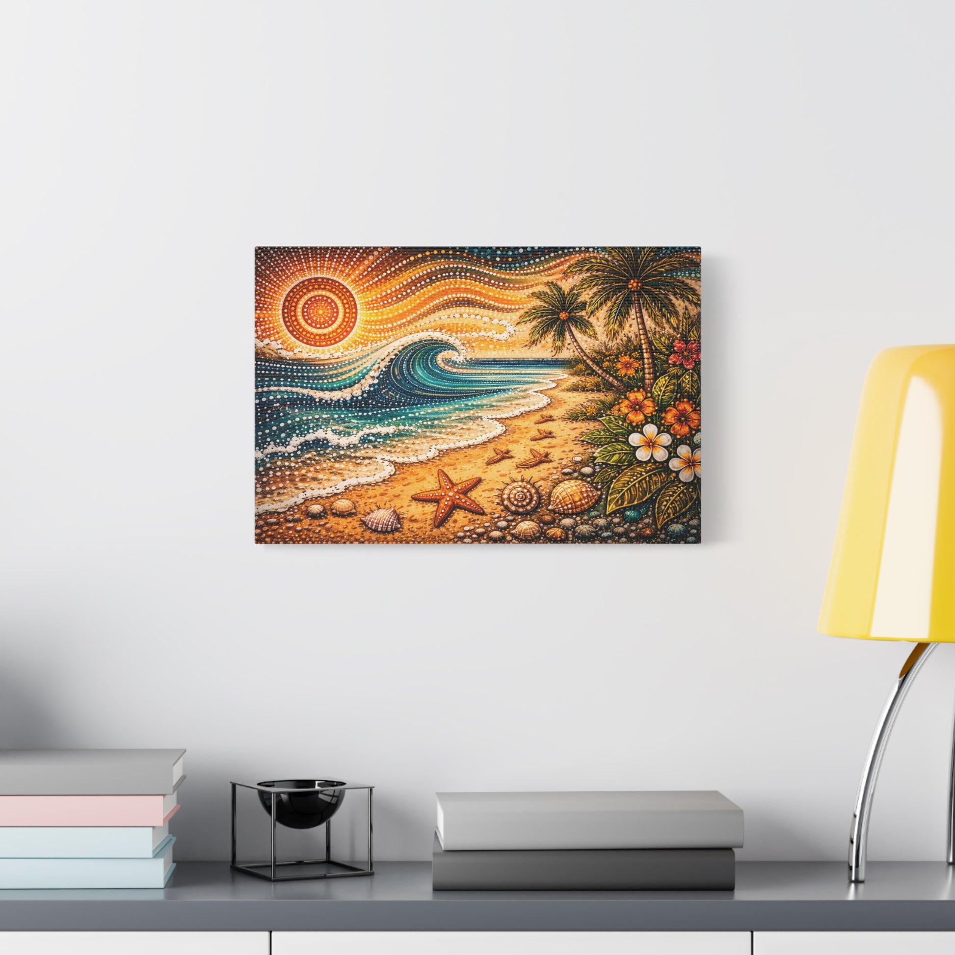 Tropical Beach Canvas Wall Art — Colorful Seascape with Palm Trees & Shells Canvas image 32