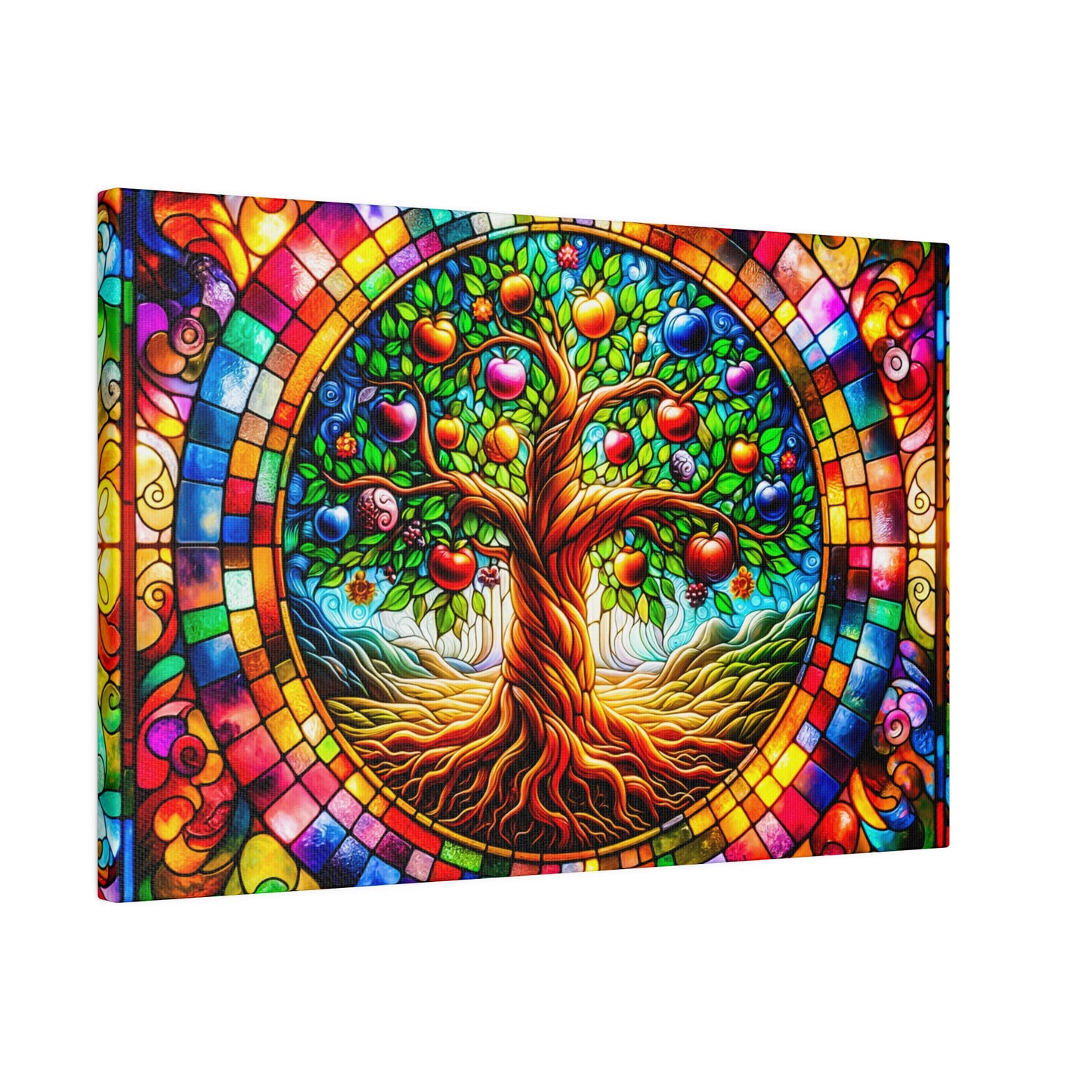 Vibrant Eden: Tree of Life Stained Glass Canvas Art