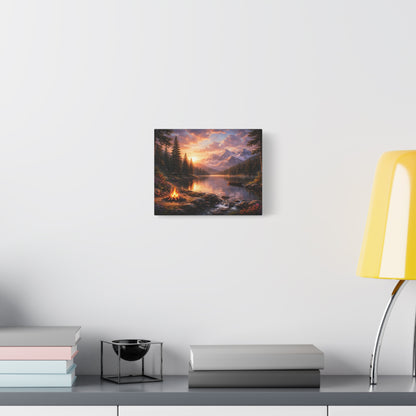 Sunset Mountain Lake Campfire Canvas Wall Art