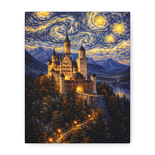 Neuschwanstein Castle Under a Starry Sky – Van Gogh Inspired canvas wall art, product image 1 of 56