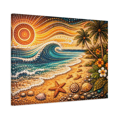 Tropical Beach Canvas Wall Art — Colorful Seascape with Palm Trees & Shells Canvas image 55