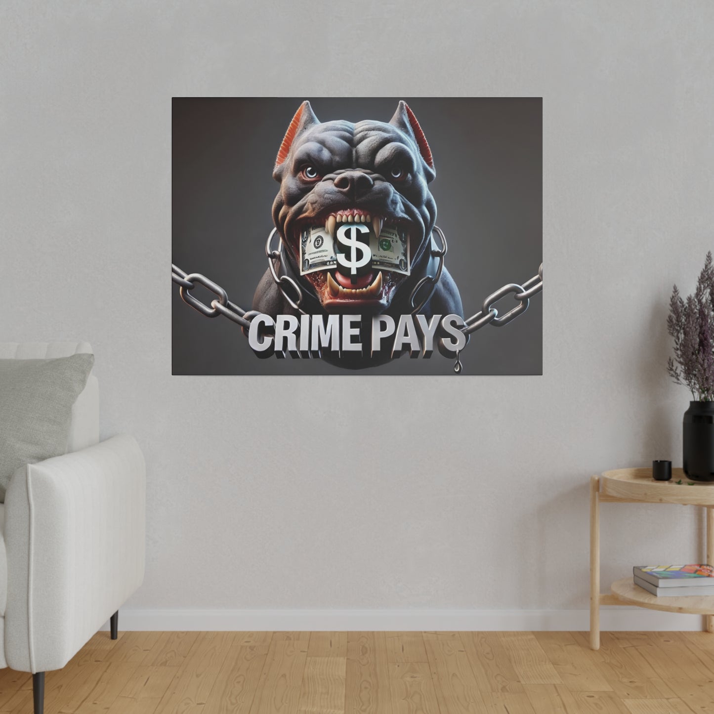 Crime Pays Pitbull Canvas: Fierce and Edgy 4K Artwork