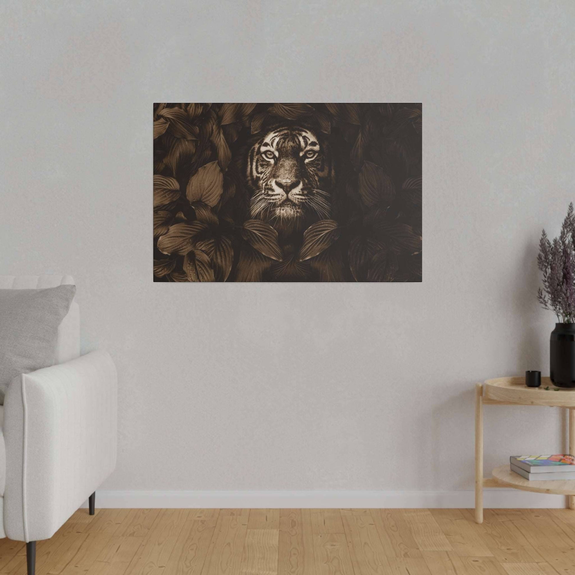 Majestic Tiger Canvas Art - Sepia Toned Jungle Elegance