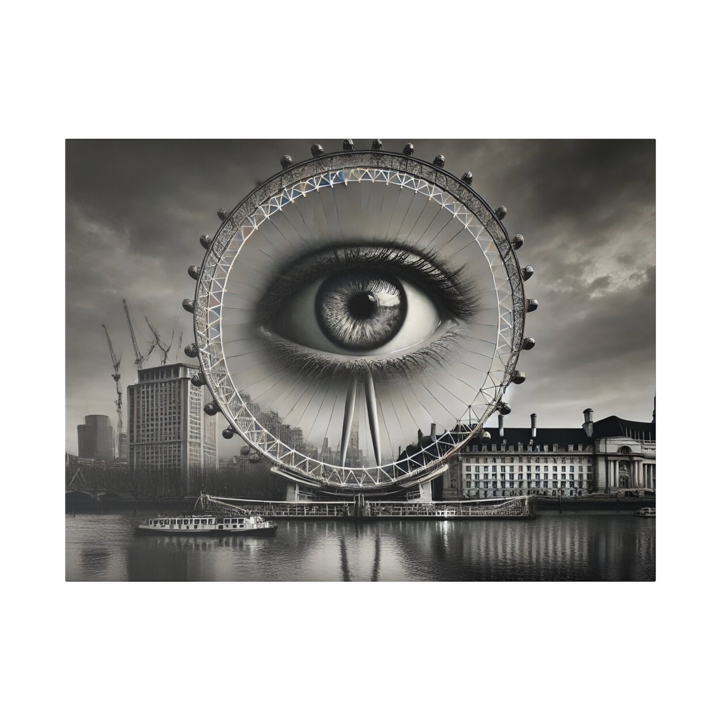 Surreal Black and White 4K Canvas: London Eye with Emerging Eye