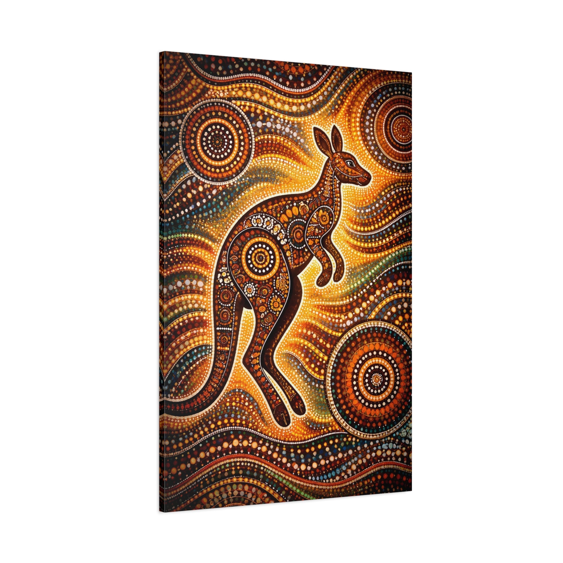 Kangaroo Aboriginal Dot Art Canvas Print – Warm Boho Wall Decor Canvas image 59
