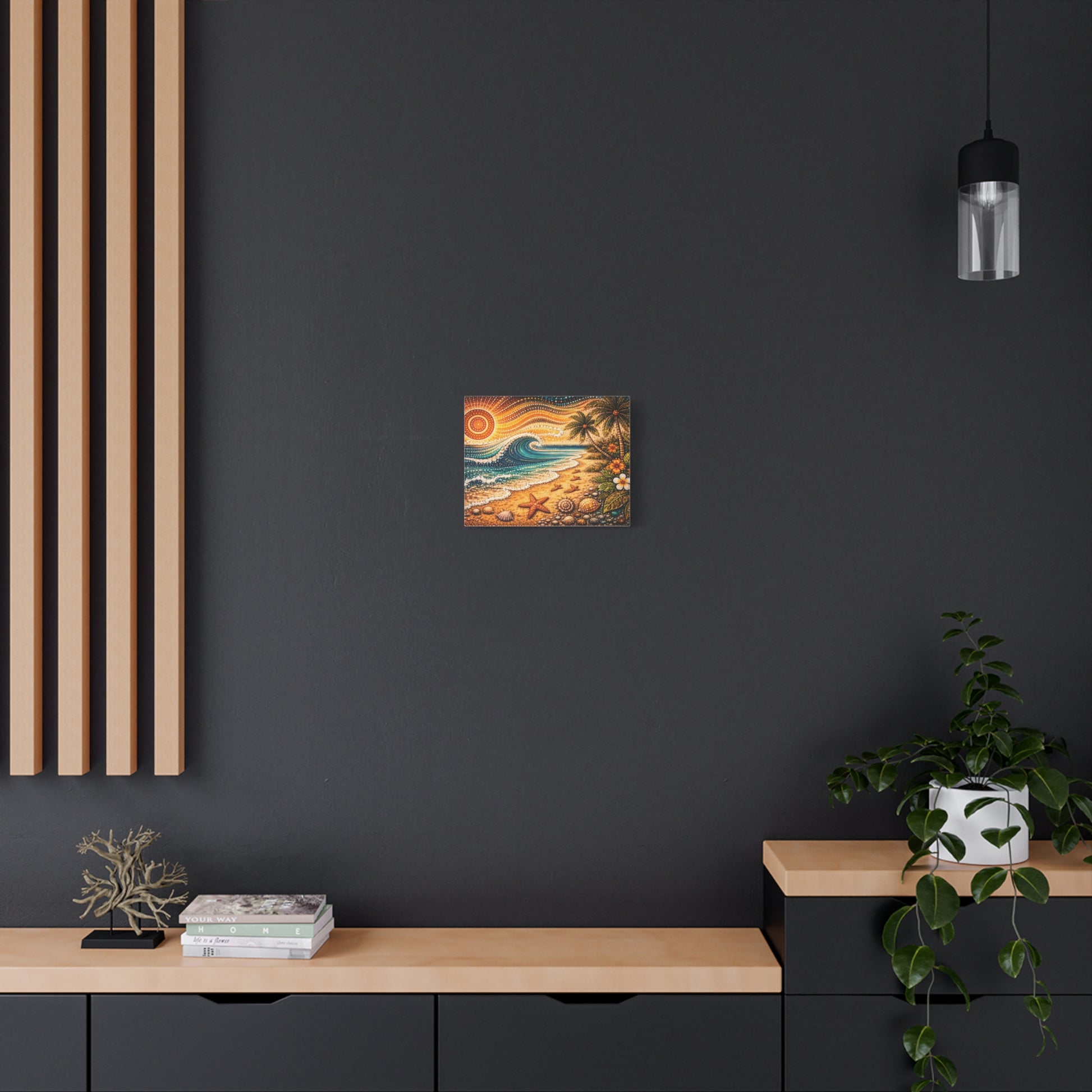 Tropical Beach Canvas Wall Art — Colorful Seascape with Palm Trees & Shells Canvas image 27