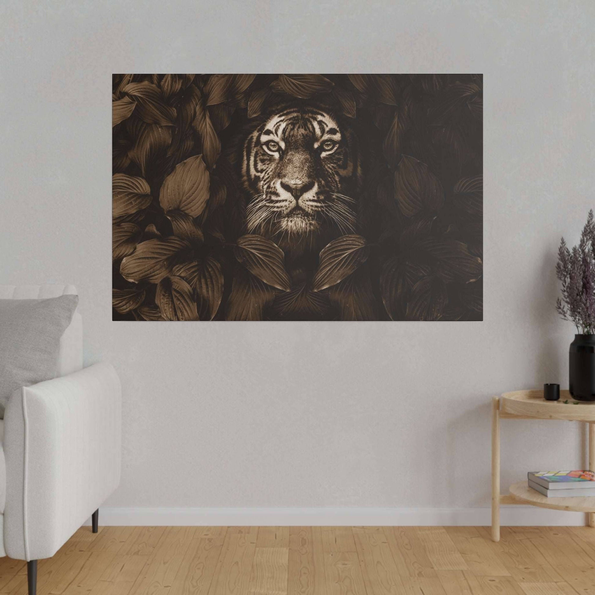 Majestic Tiger Canvas Art - Sepia Toned Jungle Elegance