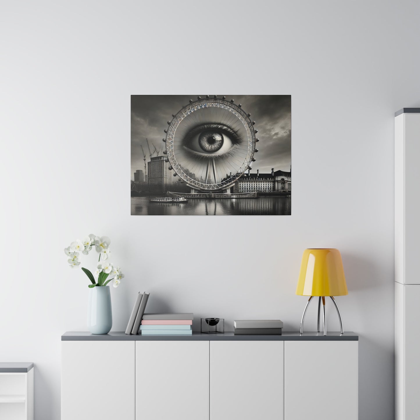 Surreal Black and White 4K Canvas: London Eye with Emerging Eye