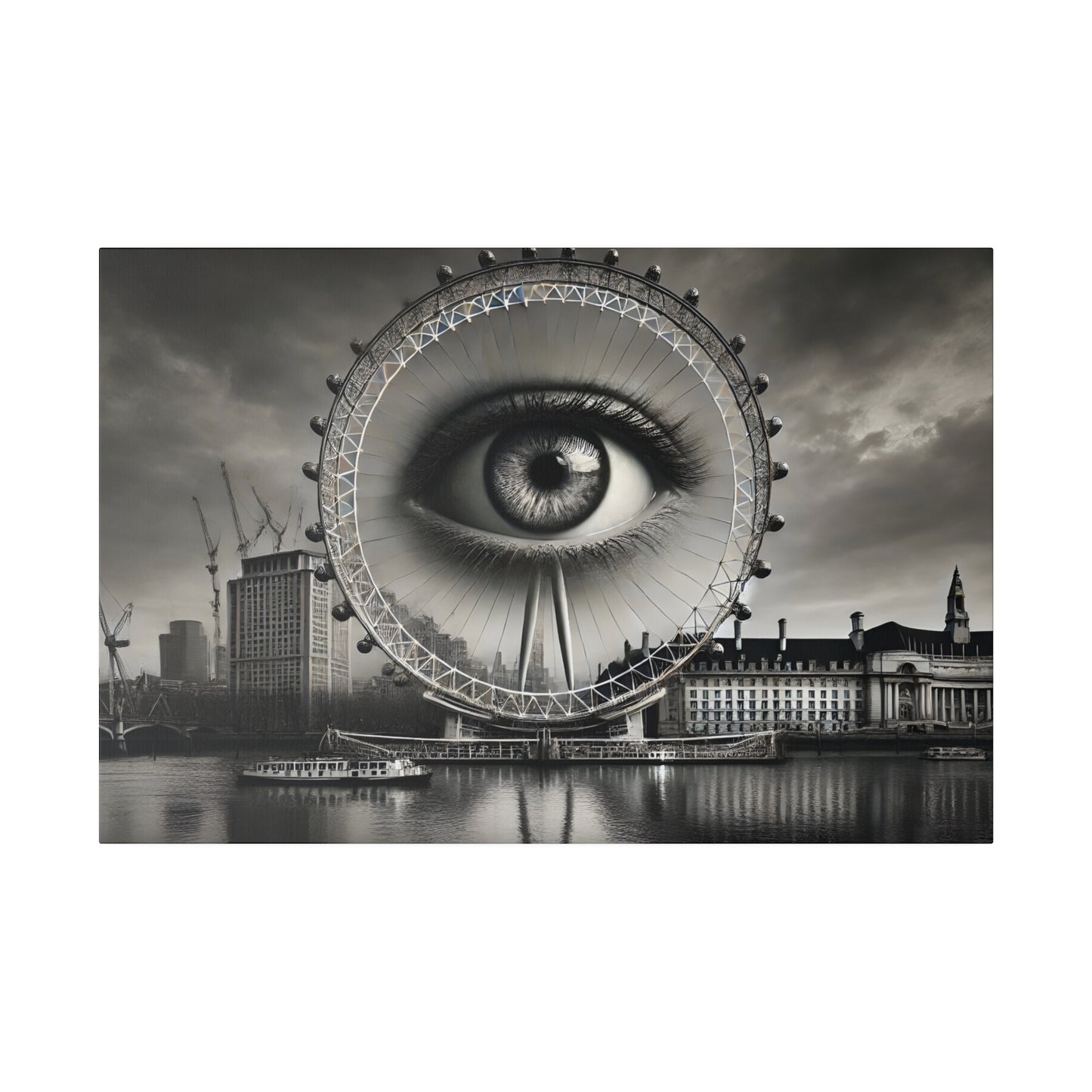 Surreal Black and White 4K Canvas: London Eye with Emerging Eye